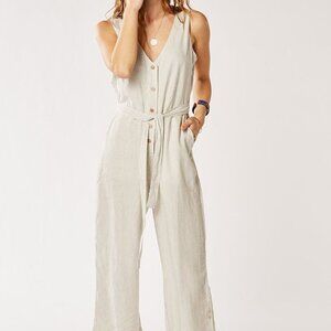 Carve Designs Bonfire Jumpsuit in Cloud Pinstripe White M